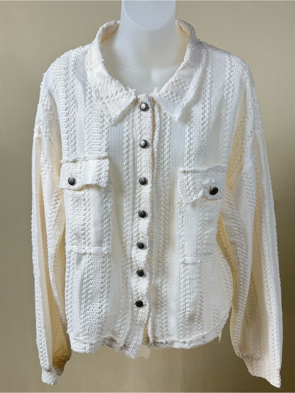POL Cream Textured Button-Front Jacket